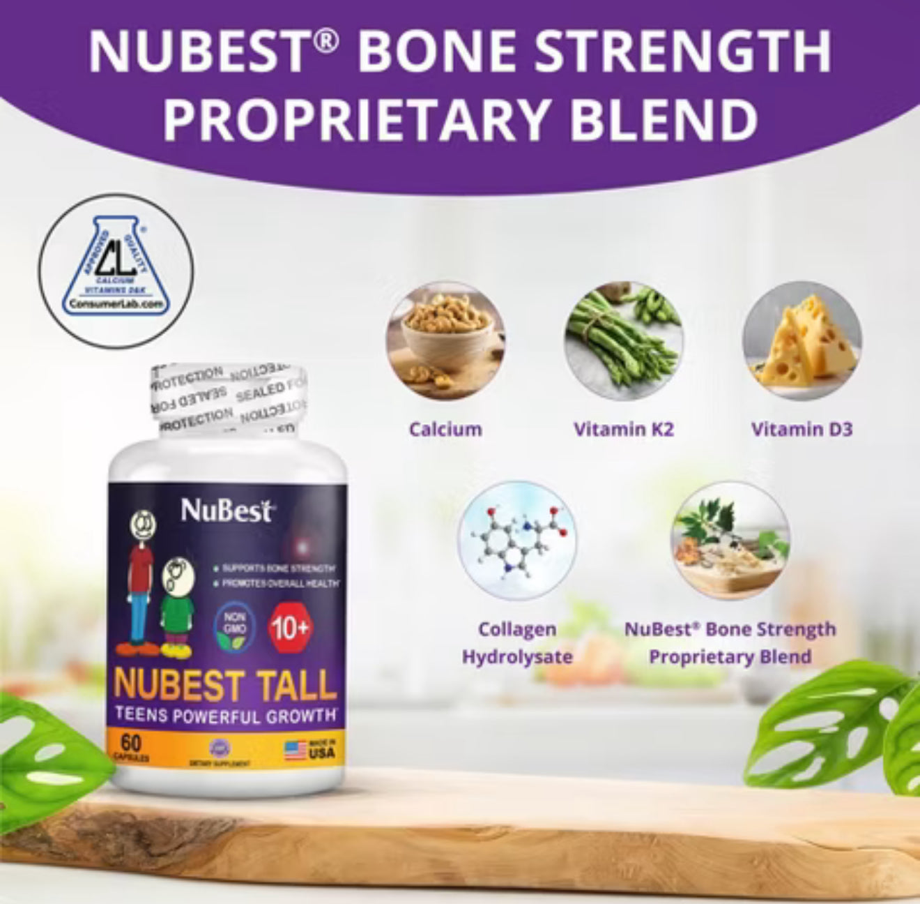 Pre orden: NuBest Tall 10+ | Proven Height Growth Supplement for Teens Ages 10+, Boosts Bone Strength and Overall Wellness, 60 Capsules