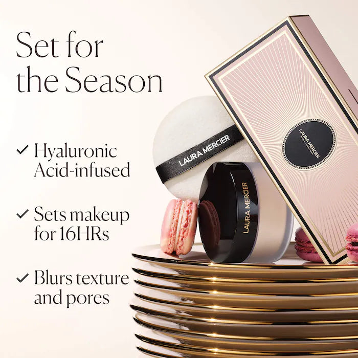 Pre-orden: Laura Mercier | Indulgent Icons Ultra-Blur Translucent Loose Setting Powder & Velour Puff Duo Gift Set