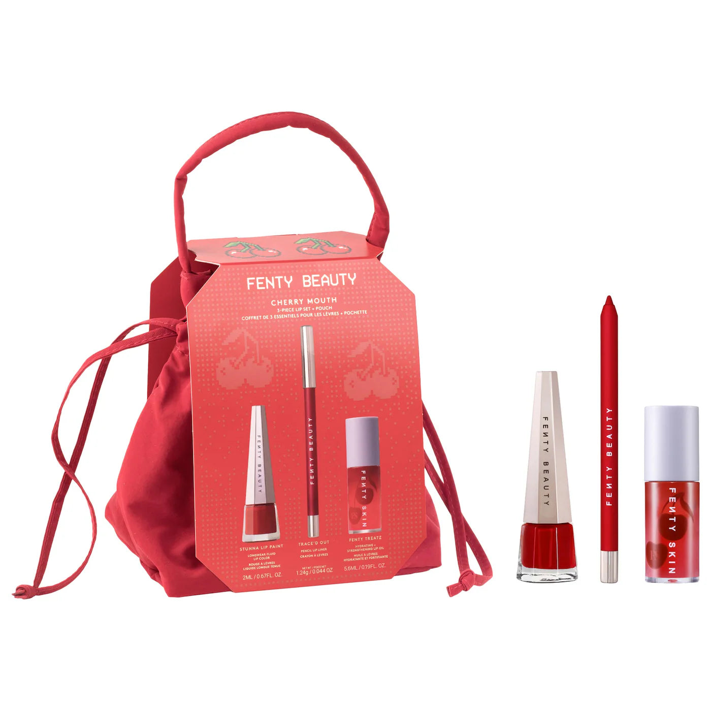 Fenty Beauty | Cherry Mouth 3-Piece Lip Set + Pouch