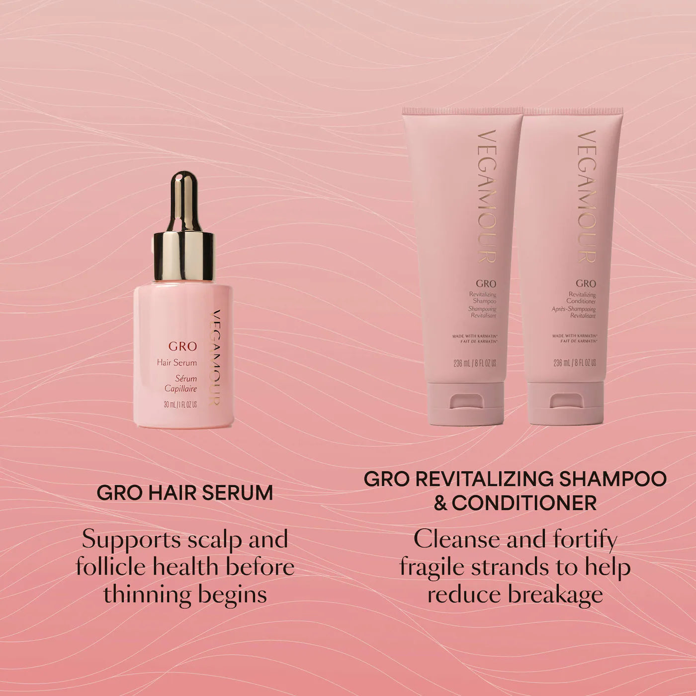 Pre-orden: Vegamour | GRO Hair Serum and Shampoo & Conditioner Hair Gift Set
