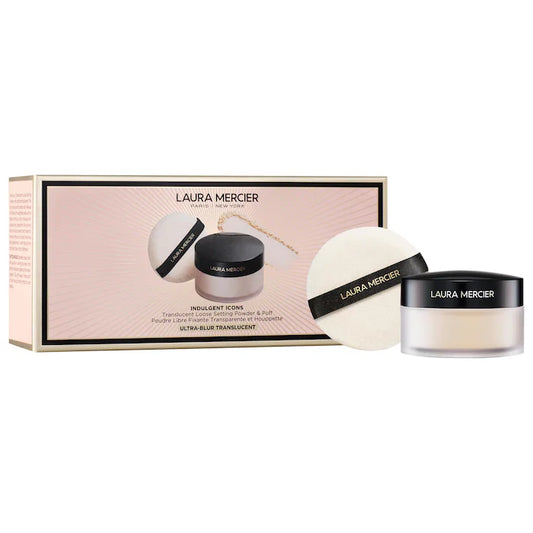 Pre-orden: Laura Mercier | Indulgent Icons Ultra-Blur Translucent Loose Setting Powder & Velour Puff Duo Gift Set