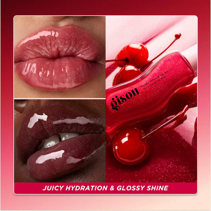 Gisou | Honey Infused Hydrating Lip Oil | Cherry On The Cake - Sheer Pinky Red Shimmer