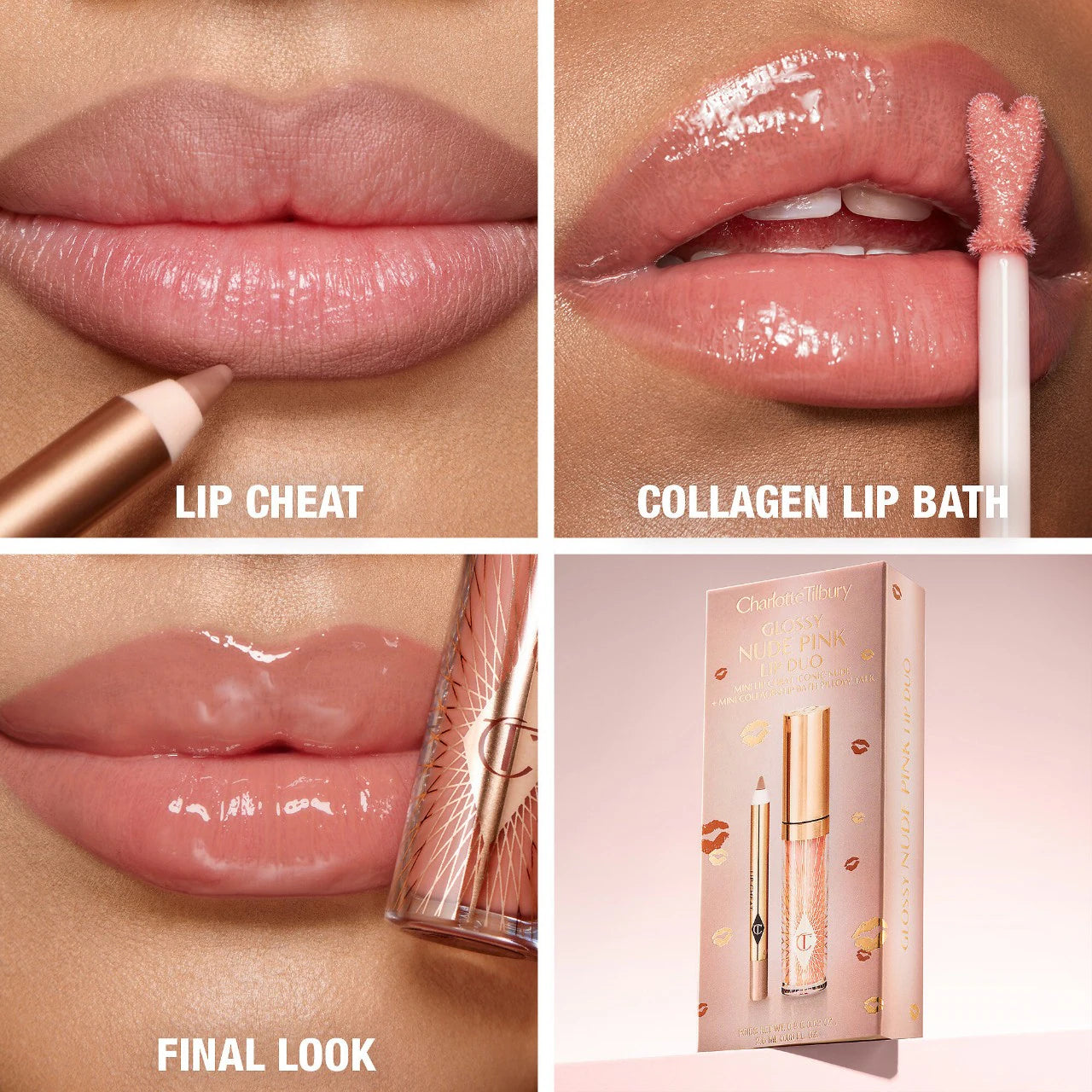 Charlotte Tilbury | Mini Glossy Pink Lip Gloss + Lip Liner Set | Nude Pink