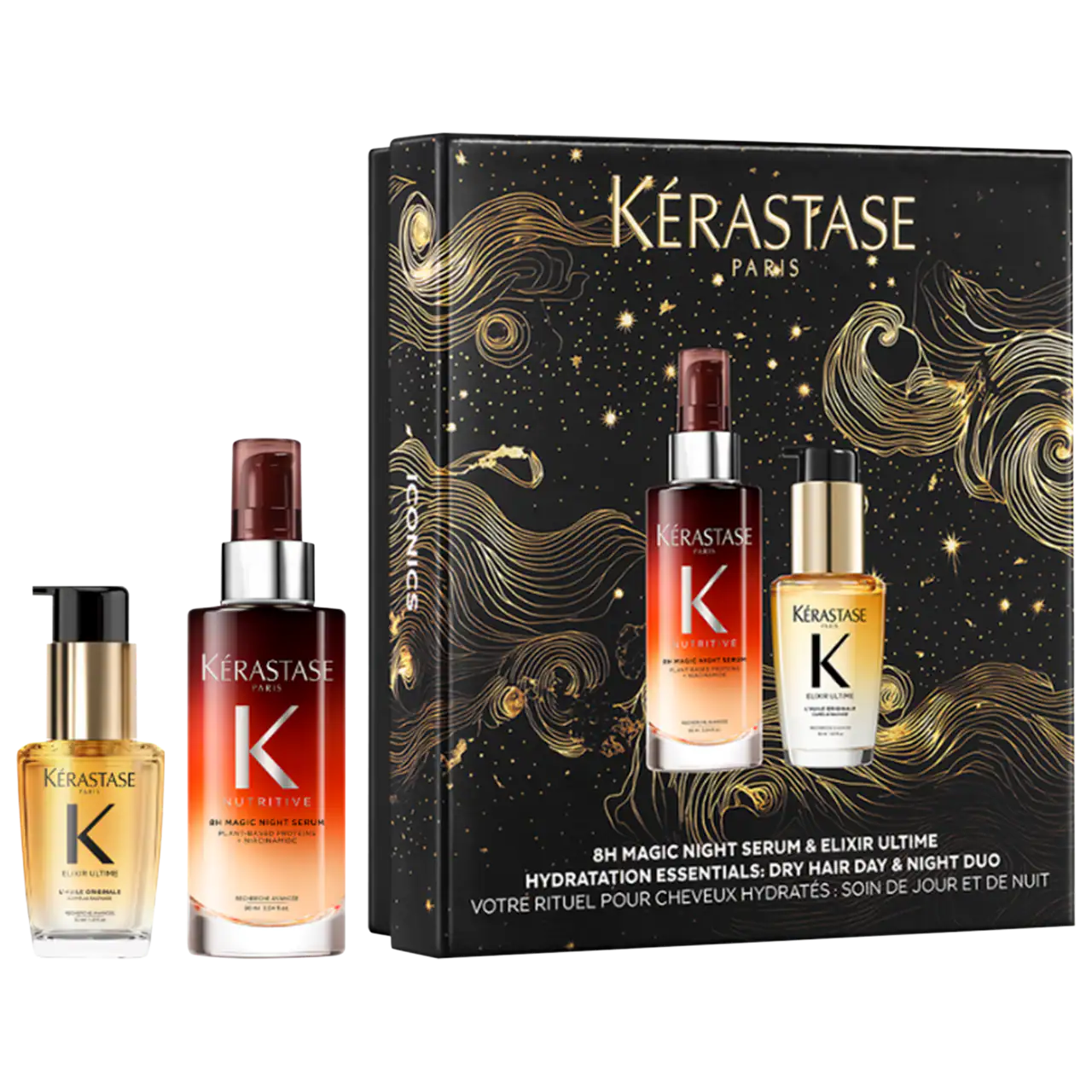 Pre Venta: Kérastase | Iconic Hair Heroes Gift Set: 8H Magic Night Serum & Mini Elixir Ultime Hair Oil