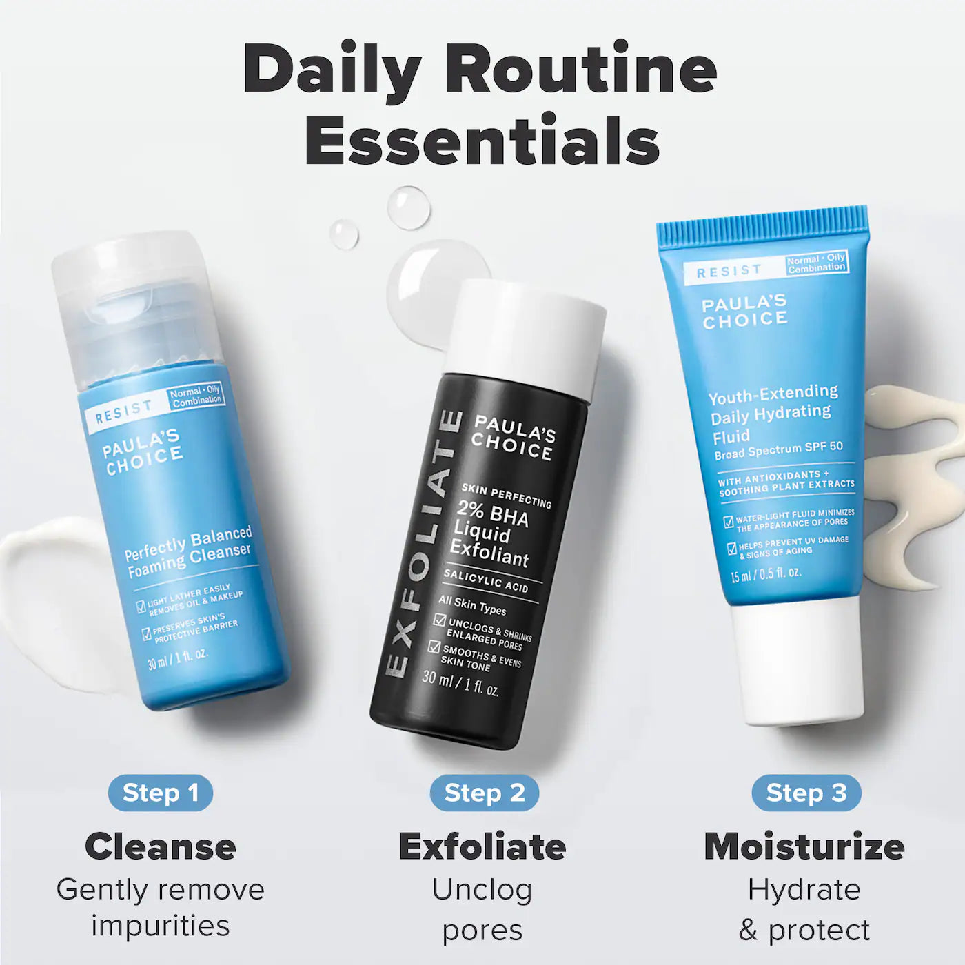 Pre-order: Paula's Choice | Mini Must-Haves with 2% BHA Exfoliating Toner, Foaming Cleanser, & SPF 50
