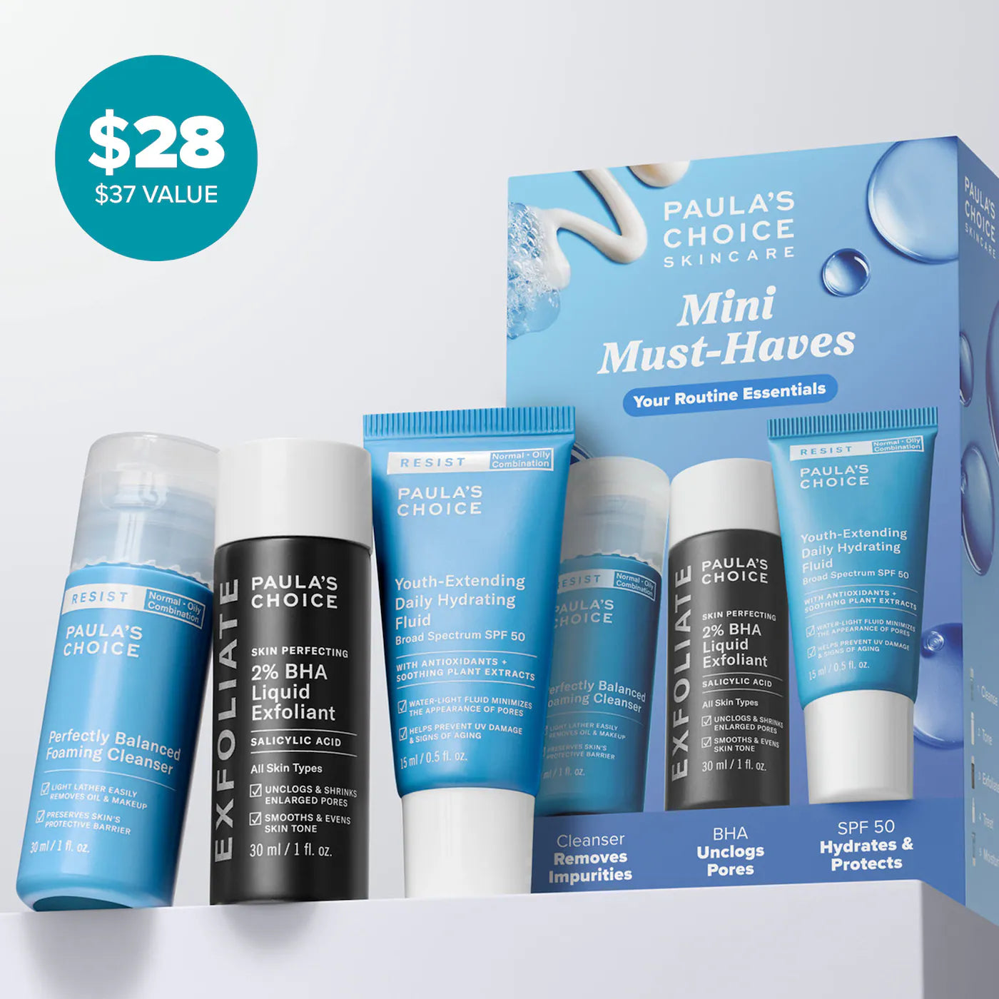 Pre-order: Paula's Choice | Mini Must-Haves with 2% BHA Exfoliating Toner, Foaming Cleanser, & SPF 50