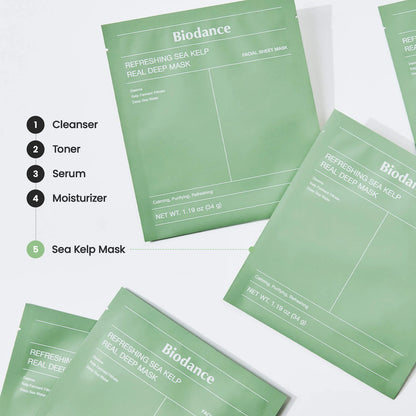 Pre-orden: Biodance | Refreshing Sea Kelp Real Deep Mask - 4 pack for Calming & Sebum Control