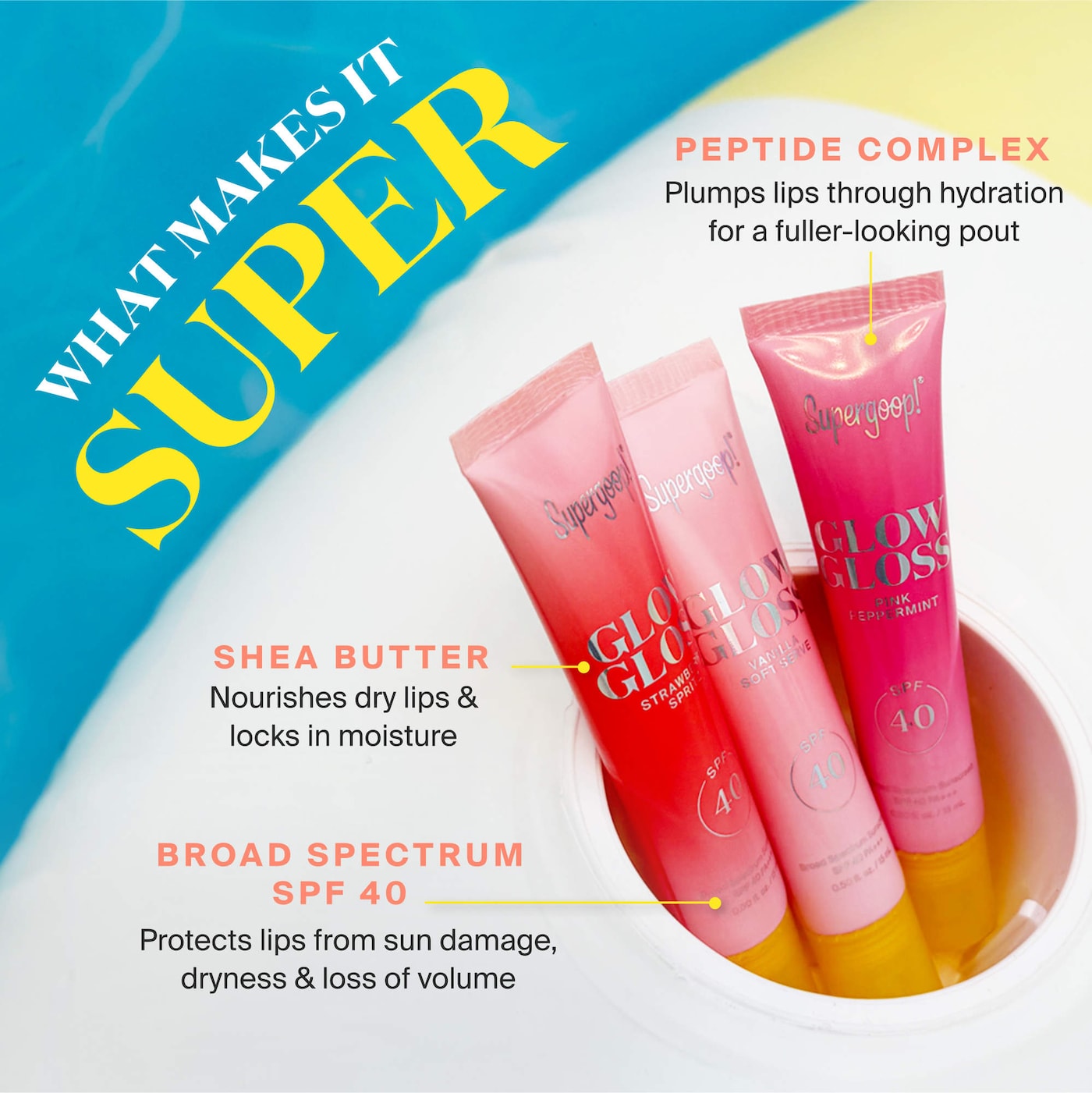 Pre-order: Supergoop! | Glow Gloss Lip Balm with Peptides and Shae Butter