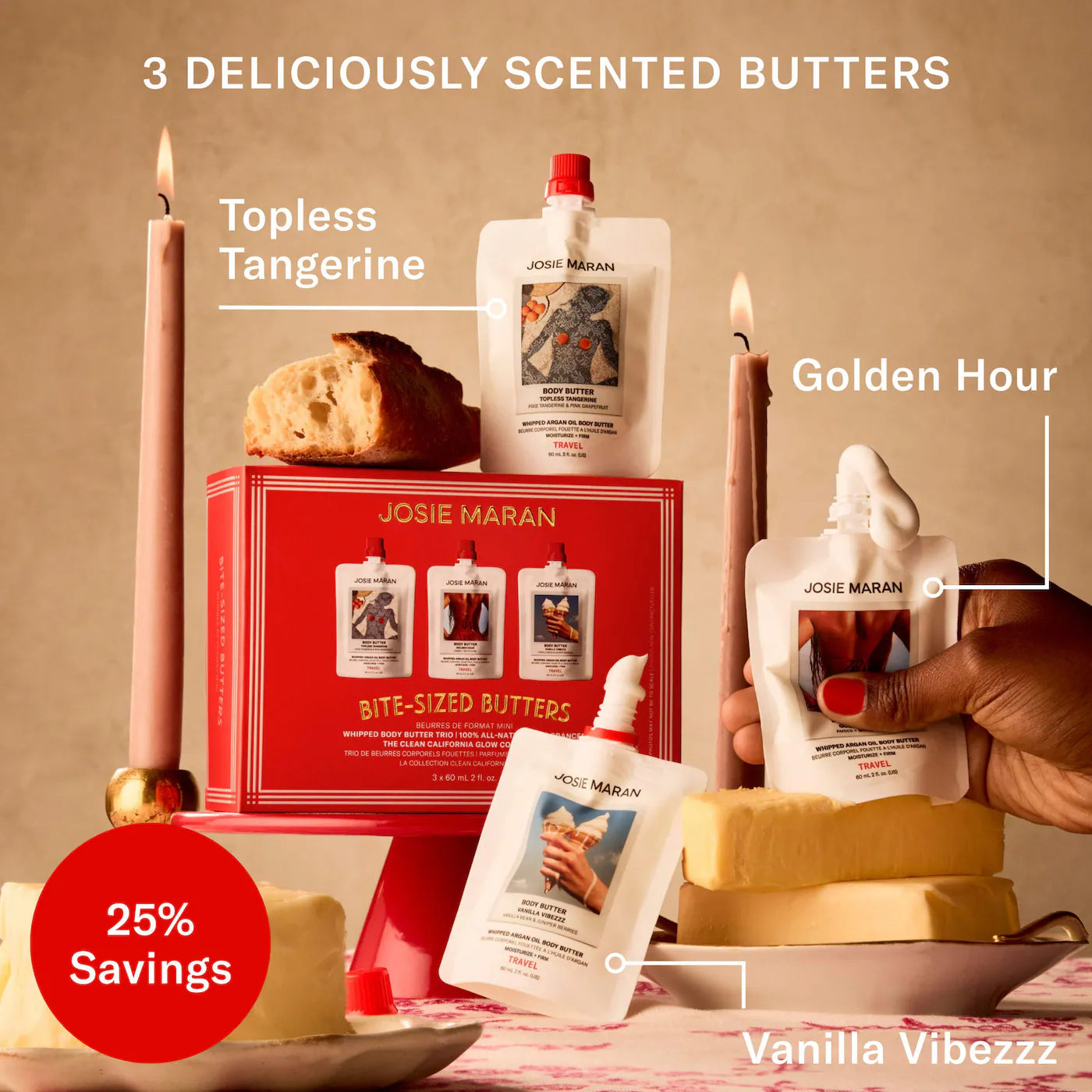 Pre-orden: Josie Maran | Bite-Sized Butters Mini Whipped Body Butter 3-Piece Gift Set