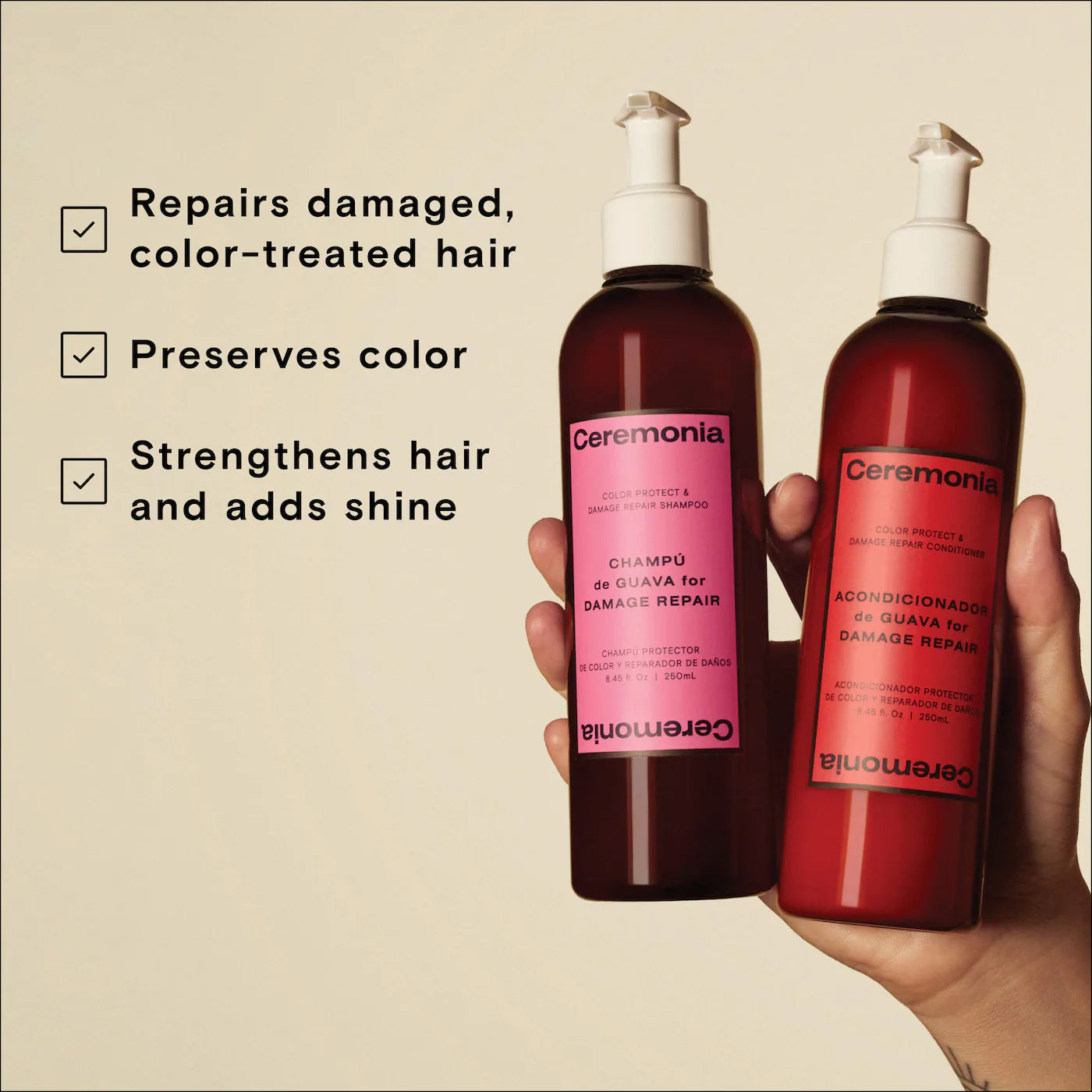 Pre-order: Ceremonia | Guava Shampoo and Conditioner Duo for Damaged and Color Treated Hair