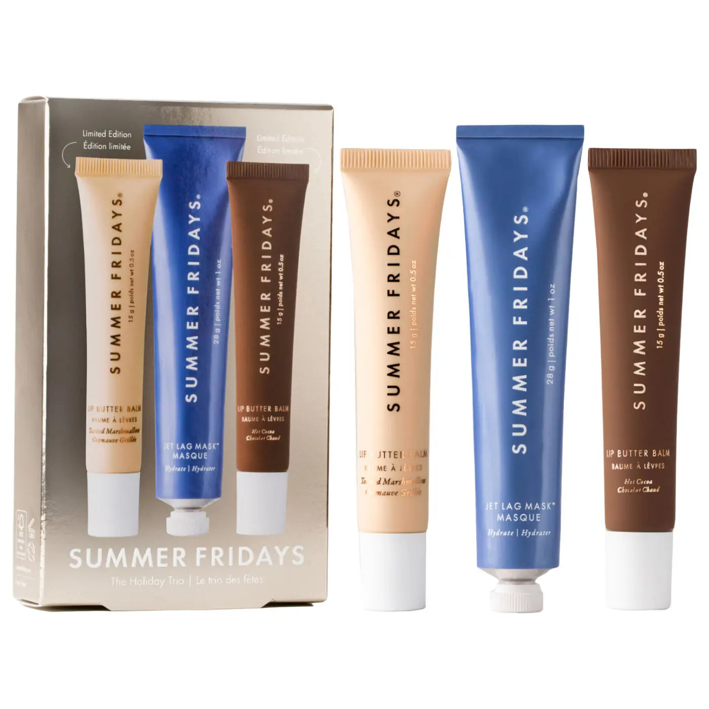 Pre-orden: Summer Fridays | The Holiday Trio Set with Lip Butter Balm in Hot Cocoa & Toasted Marshmallow
