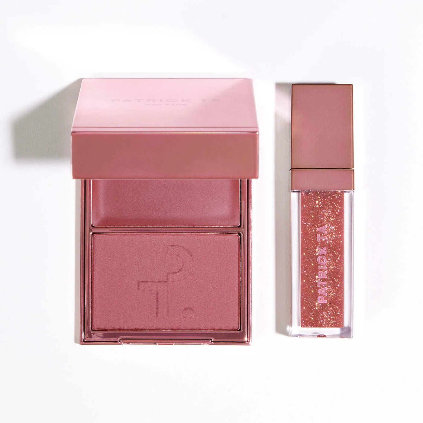 Pre-orden: PATRICK TA | Patrick's Glow and Gloss Set: Major Headlines Blush Duo and Lip Gloss Makeup Gift Set | Warm Me Up