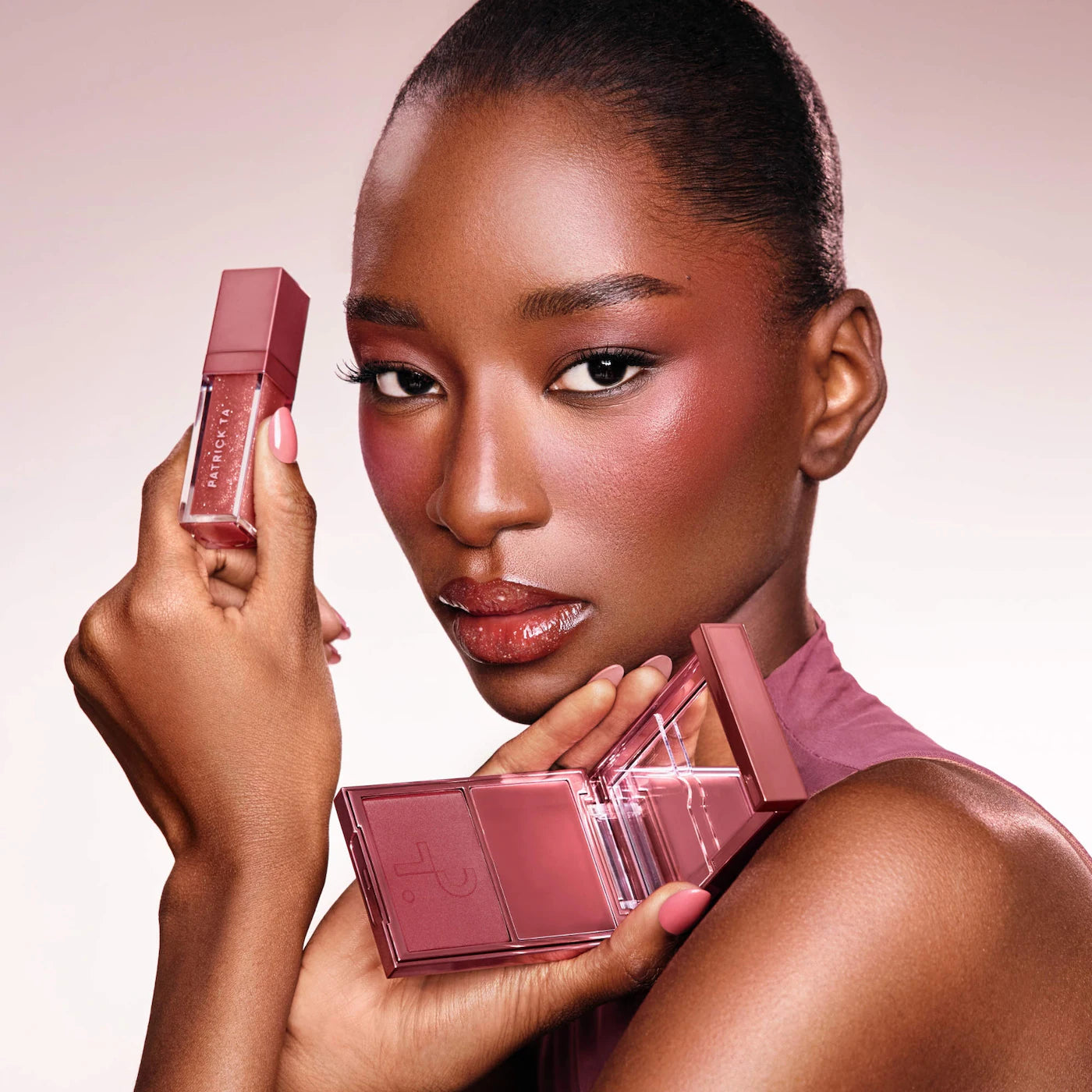 Pre-orden: PATRICK TA | Patrick's Glow and Gloss Set: Major Headlines Blush Duo and Lip Gloss Makeup Gift Set | Warm Me Up