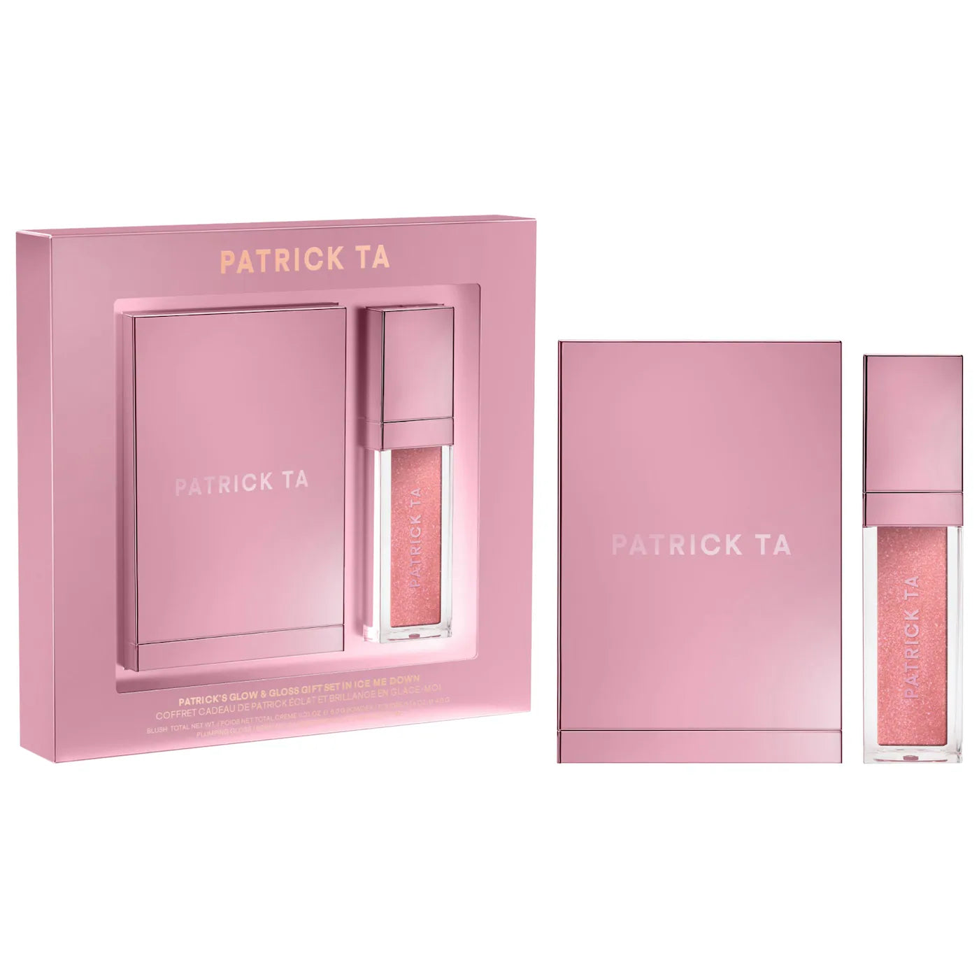 Pre-orden: PATRICK TA | Patrick's Glow and Gloss Set: Major Headlines Blush Duo and Lip Gloss Makeup Gift Set | Ice Me Down