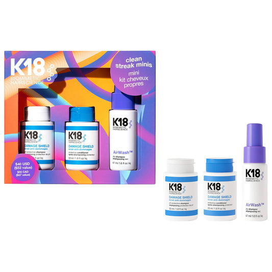 Pre-orden: K18 Biomimetic Hairscience | Clean Streak Minis Hair Gift Set