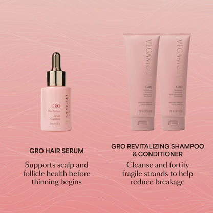 Pre-orden: Vegamour | GRO Hair Serum and Shampoo & Conditioner Hair Gift Set