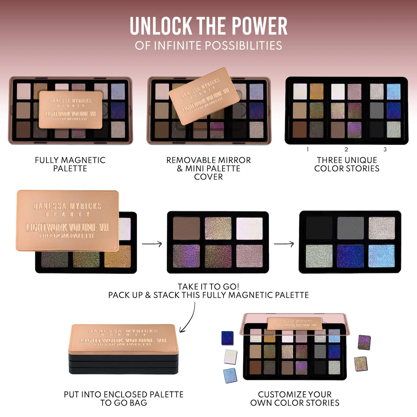 Pre-orden: Danessa Myricks Beauty | LIGHTWORK VII The Freedom Makeup Palette: Magnetic, Customizable, Stackable Palette with Illuminating Pigments for Eyes, Face & Lips