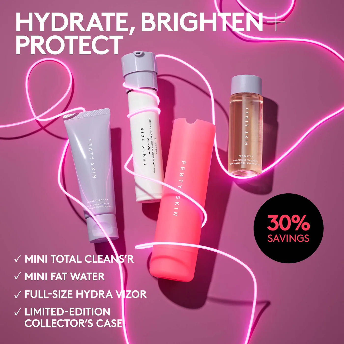 Pre-orden: Fenty Beauty by Rihanna | Skincare Lov'rs Cleanser, Toner, SPF Moisturizer + Collector's Case