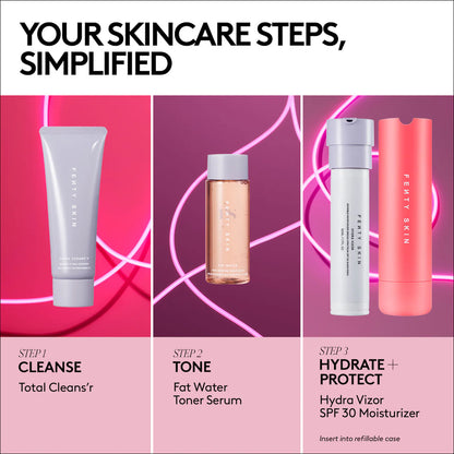 Pre-orden: Fenty Beauty by Rihanna | Skincare Lov'rs Cleanser, Toner, SPF Moisturizer + Collector's Case