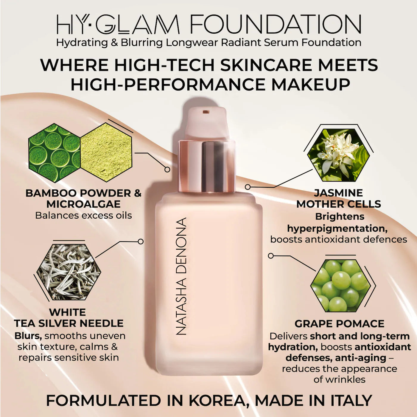 Pre-orden: NATASHA DENONA | Hy-Glam Foundation Hydrating & Blurring Luminous Longwear Serum Foundation