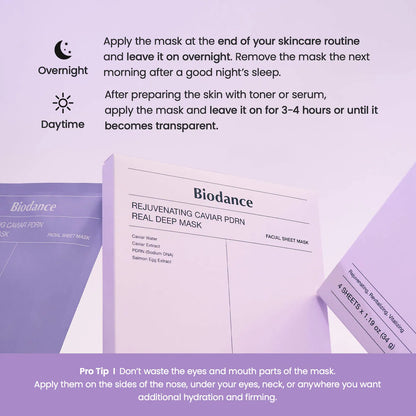 Pre-orden: Biodance | Rejuvenating Caviar PDRN Real Deep Mask - 4 Pack for Natural Skin Renewal & Firming