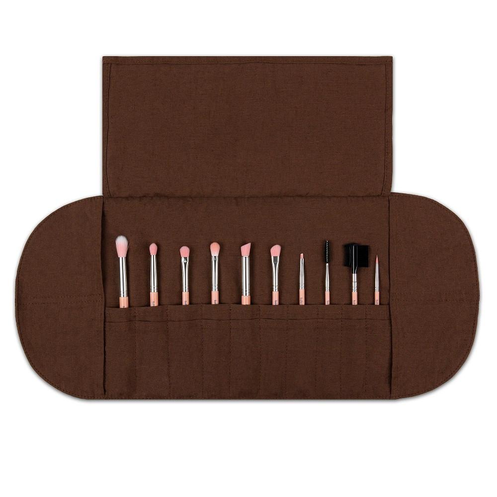Bdellium Tools | Pink Bambu Eyes Only 10PC. Brush Set With Roll-up Pouch