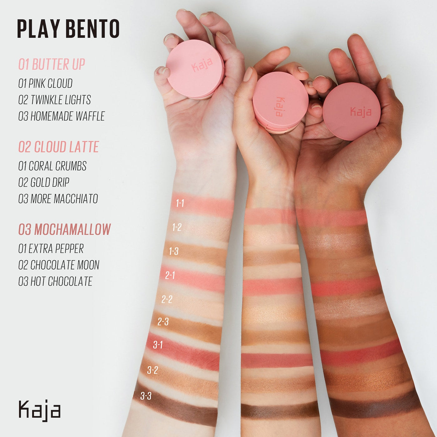 Kaja | Play Bento Cream Bronzer, Powder Blush and Highlighter Sculpting Trio | Tono 02 Cloud Latte