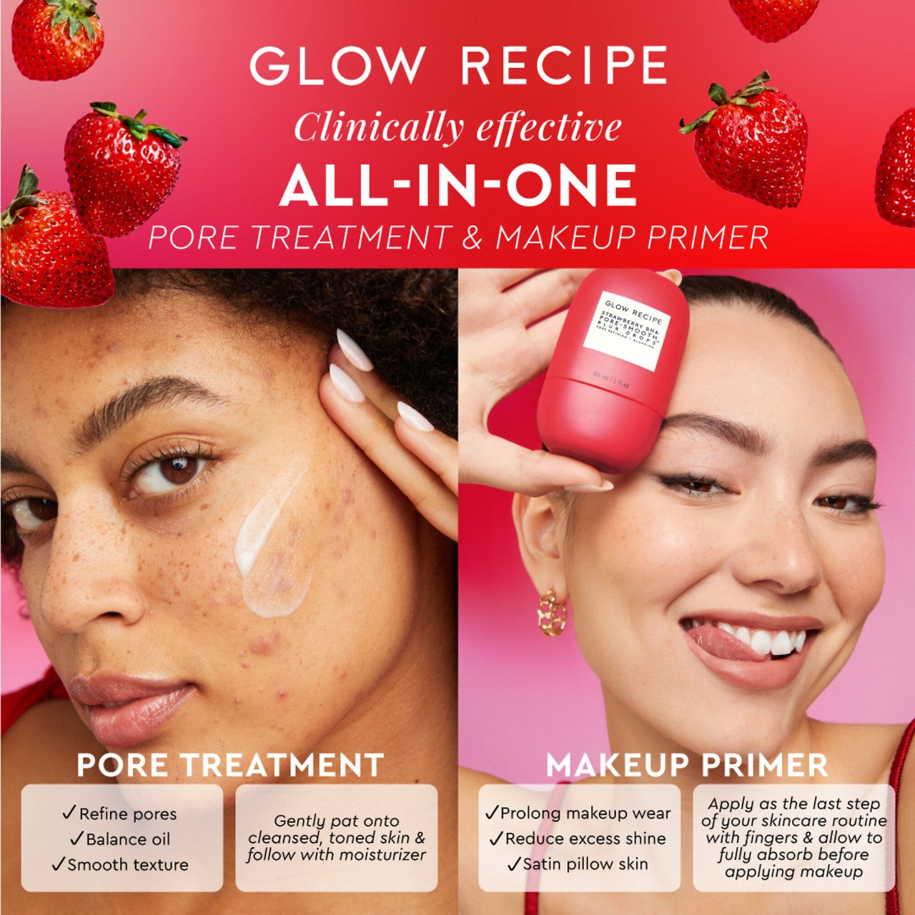 Glow Recipe | Strawberry BHA Pore-Smooth Blur Drops | 1 oz / 30 mL