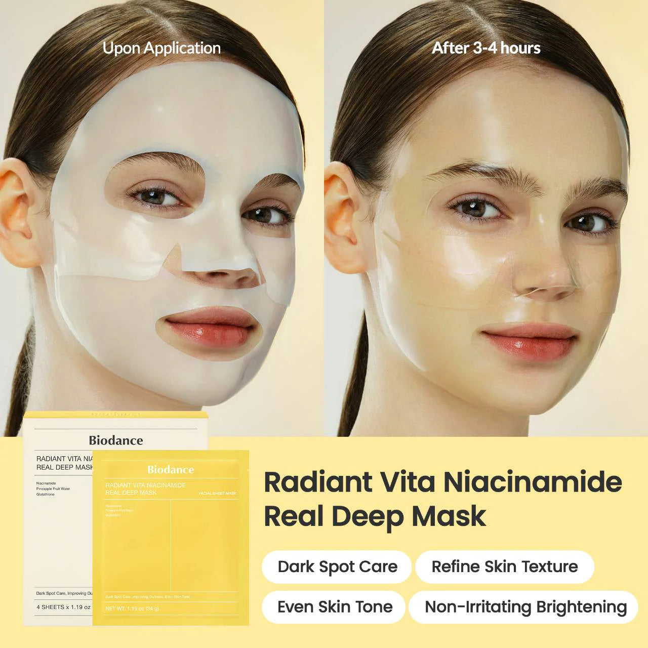 Pre orden: Biodance | Radiant Vita Niacinamide Real Deep Mask - 4 pack for Brightening Dull & Dark Spot Care - Imagen 2