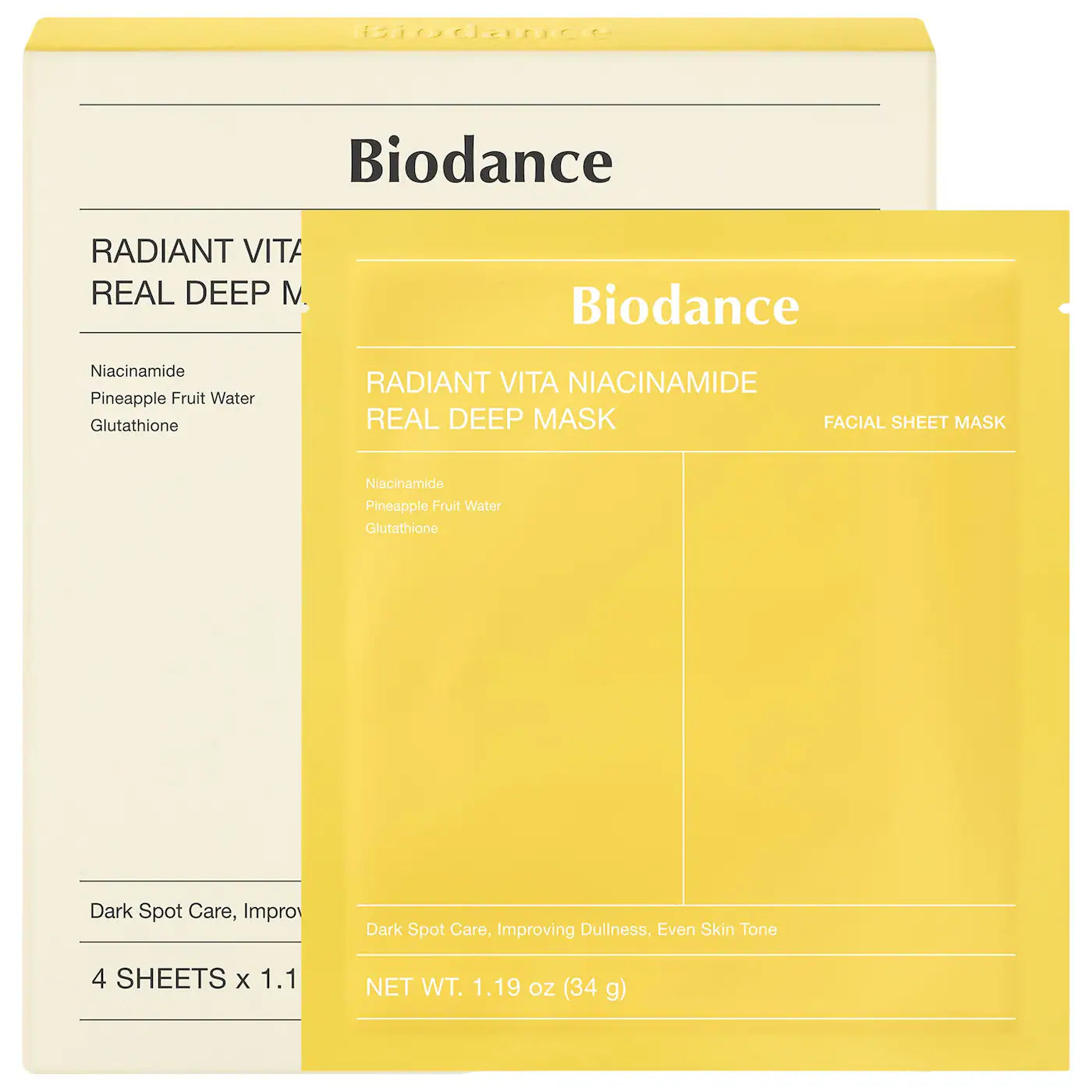 Pre orden: Biodance | Radiant Vita Niacinamide Real Deep Mask - 4 pack for Brightening Dull & Dark Spot Care